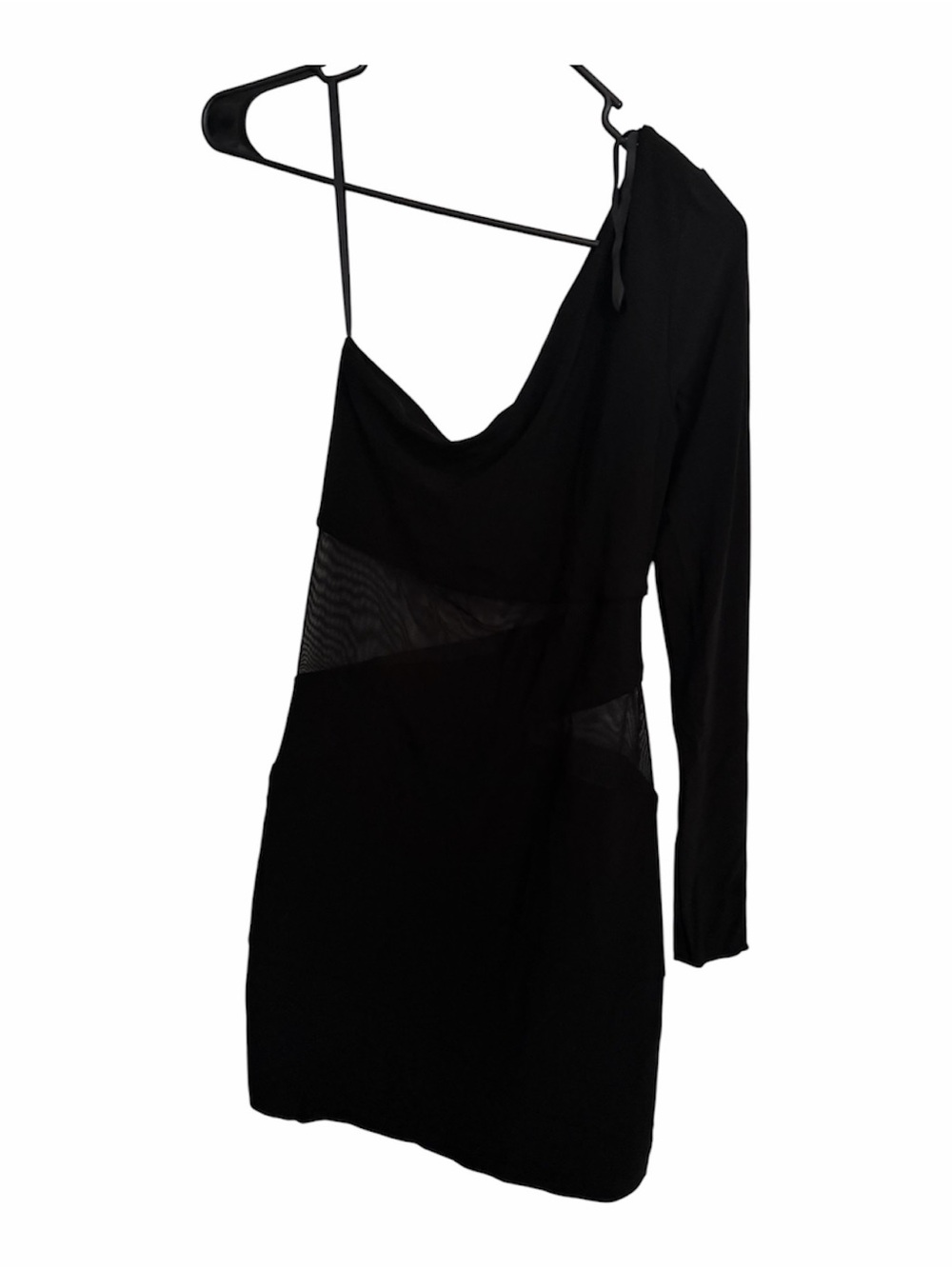 Arden B Black One-Shoulder Mesh-Panel Mini Dress